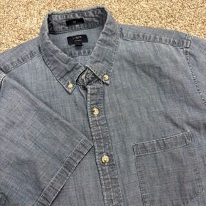 J.Crew Chambray Shirt Mens Medium Blue Slim Fit Short Sleeve Button Down